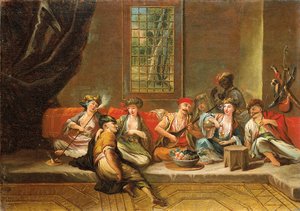 Marineros griegos festejando en un interior de Jean Baptiste Vanmour