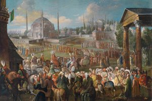 Procesión del sultán en Estambul - Pintura de Jean Baptiste van Mour (Jean-Baptiste Vanmour) (1671-1737), alrededor de 1736 - Procesión del sultán en Estambul - Óleo sobre lienzo de Jean Baptiste van Mour (Vanmour) (1671-1737), c1736 - 62x93 cm - Colección de Jean Baptiste Vanmour