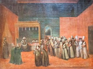 El sultán Ahmed III recibe a un embajador europeo, hacia 1725 (óleo sobre lienzo)