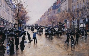 Boulevard Poissonière bajo la lluvia, hacia 1880 (óleo sobre lienzo)