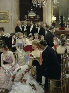 La soirée - Alrededor del piano, c. 1880 de Jean Beraud
