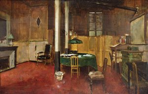 La sala de prensa de Hansard, c.1889 (óleo sobre madera) de Jean Beraud