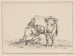 una vaca esta siendo ordeñada de Jean Bernard