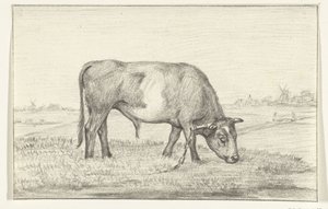 Toro pastando en un prado, a la derecha de Jean Bernard