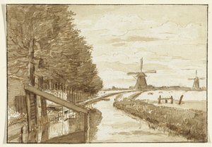 Paisaje con un canal y dos molinos de Jean Bernard