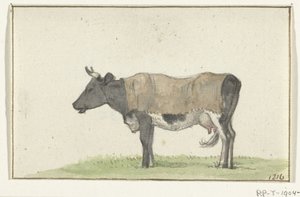 Vaca de pie con manta, a la izquierda de Jean Bernard