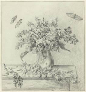 Bodegón con arreglo floral, frutas e insectos. de Jean Bernard
