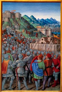 Los genoveses atacaron el Castellacio de Génova guardado por los franceses (12 de marzo de 1507). Miniatura de Jean Bourdichon (1457?-1521) en 