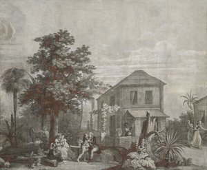 Tiempo en familia, panel de papel tapiz de la serie "Paul et Virginie", por Dufour & Cie, c.1823 de Jean Broc
