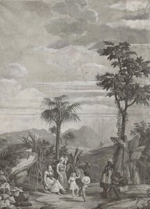 Los niños bailan, panel de papel tapiz de la serie "Paul et Virginie", por Dufour & Cie, c.1823 de Jean Broc