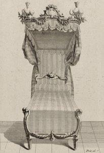 Lit à la Française, publicado a mediados de la década de 1770 (grabado en papel verjurado) de Jean Charles (after) Delafosse