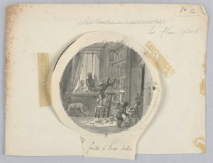 Diseño para un plato de porcelana pintado, Frutas en licor de ciruela para el Servicio de Postres de Jean Charles Develly