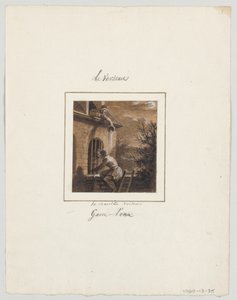 Diseño para un plato de porcelana pintado, Le Verseau (Acuario) del servicio Le Zodiaque Travesti (El Zodiaco Farsante) de Jean Charles Develly