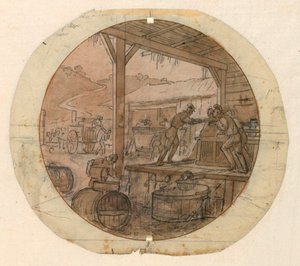 Diseño para un plato de porcelana pintada, Cargando o descargando mercancías
