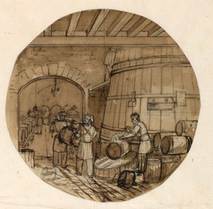 Diseño para un Plato de Porcelana, Interior de Cervecería para el Servicio de Artes Industriales de Sèvres de Jean Charles Develly