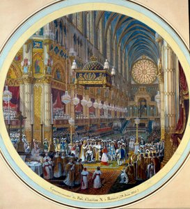 La coronación de Carlos X (1757-1836) en la Catedral de Reims 28/05/1825. Acuarela para un proyecto de gueridón por Jean Charles Develly (1783-1862) 1825 de Jean Charles Develly
