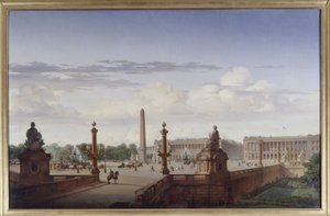 Plaza de la Concordia, vista desde la terraza ribereña; el rey Luis Felipe cruza la plaza en carruaje, 1846 (óleo sobre lienzo)