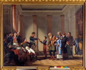 Caridad del Emperador Napoleón I durante la campaña polaca en enero de 1807 de Jean Charles Tardieu