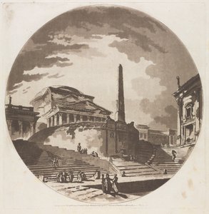 Vista de la rotonda con escaleras en el Tíber, 1766 de Jean Claude Richard de Saint Non
