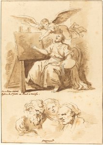 San Lucas en su caballete y cuatro cabezas expresivas de Jean Claude Richard de Saint Non after Jean Honoré Fragonard after Andrea Celesti