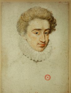 El futuro rey Enrique IV de Francia en el momento de su matrimonio con Margarita de Valois ... (lápiz de color sobre papel) de Jean Clouet