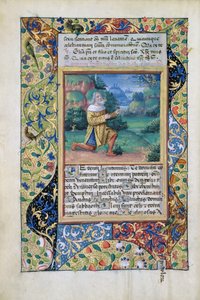 El rey David en penitencia ante Dios Padre, del Libro de Horas de Luis de Orleans, 1490 de Jean Colombe
