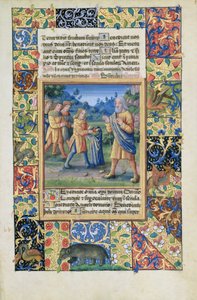 Los hermanos de José mostrando a su padre pruebas de que José está muerto, del Libro de Horas de Luis de Orleans, 1490 de Jean Colombe