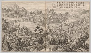 Batalla de Kulongkui: de Escenas de Batalla de la Supresión de Rebeliones, c. 1765-1774 de Jean Damascene Sallusti