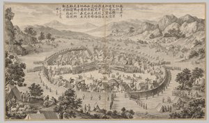 El Khan de Bada Shan presentando tributo: de Escenas de batalla de la represión de rebeliones, c. 1765-177 de Jean Damascene Sallusti