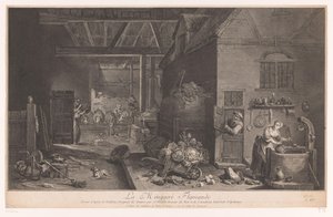 Interior de una casa de campo La Ménagere Flamande (título sobre objeto) de Jean Daullé