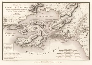Plan de la Batalla de Salamina 480 a.C. por Jean Denis Barbie du Bocage (1760-1825) de Viaje del joven Anacarsis en Grecia de Jean Denis Barbie du Bocage