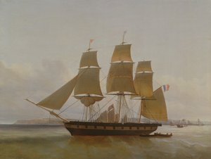Barco de tres mástiles, en el puerto de Le Havre, 1846 de Jean Dominique Drouin