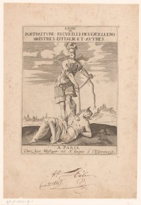 Minerva ata a la Estupidez con una cuerda Página de título para: s.n., Livre de portraiture receuilli des excellens maistres d