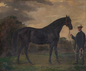 Chippendale & a Groom in Landscape, c.1837-1900 (óleo sobre lienzo) de Jean Edouard Lacretelle