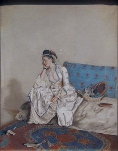 Una mujer pensativa en un sofá de Jean Étienne Liotard