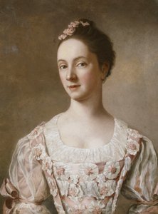 Retrato de una Dama, Medio Cuerpo, con un Vestido Rosa y Blanco de Jean Étienne Liotard