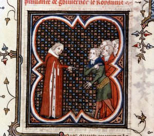 Etienne Marcel, preboste de los comerciantes de París, contado por el Rey Juan II el Bueno (1319-1364) de Francia para respetar la 