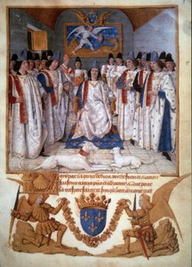 Celebración de un capítulo de la Orden de San Miguel alrededor de Luis XI (1423-1483) Miniatura de 