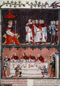 Institución de la Orden de la Estrella por Jean le Bon (1319-1364) y banquete en 1352 Miniatura de "Las grandes crónicas de Francia" por Jean Fouquet (1420-1481) 1455-1460 París, B.N. de Jean Fouquet