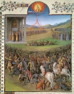 Batalla de los hebreos contra los cananeos y el castigo de Coré y los rebeldes, ilustración de 