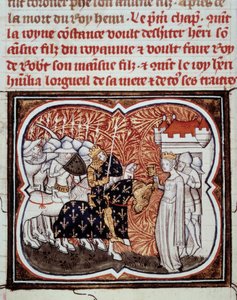 La reina Constanza de Arles (986-1032) se rinde ante su hijo Enrique I Rey de Francia (1008-1060). Miniatura de 
