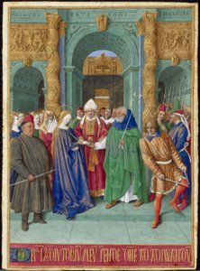 El Matrimonio de la Virgen Francés: miniatura extraída de las Horas de Étienne Chevalier de Jean Fouquet