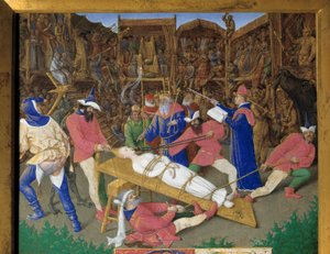 Los votos de los santos. Martirio de Santa Apolonia (o Apolline). La santa cristiana Apolonia de Alejandría es torturada por los paganos en el año 249 d.C. Los verdugos le tiran del cabello y le rompen los dientes. El emperador Decio es un espectador. Deta