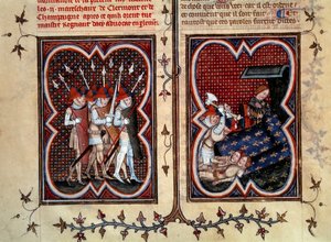 Los mariscales Robert de Clermont y Jean de Conflans fueron asesinados por Étienne Marcel (1315-1358) y sus hombres en la sala del delfín Carlos (futuro Carlos V) en el Palacio de la Cité el 22 de febrero de Jean Fouquet