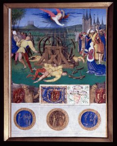 El martirio de Catalina de Alejandría. Miniatura tomada de "El Libro de Horas de Etienne Chevalier" por Jean Fouquet (1420-1477/1481) de Jean Fouquet