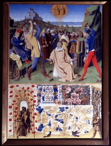 El martirio de San Esteban por lapidación. Miniatura tomada de "El Libro de Horas de Etienne Chevalier" por Jean Fouquet (1420-1477/1481) de Jean Fouquet