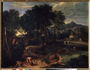 ""Paisaje con un rebaño de ovejas en el camino"" (Paisaje con un rebaño de ovejas en el camino) Pintura de Jean Francois Millet The Elder (1642-1679) Museo Pushkin del siglo XVII, Moscú de Jean Francois I Millet