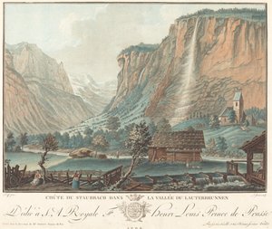 Caída de Staubbach, en el Valle de Lauterbrunnen, probablemente 1776 de Jean Francois Janinet