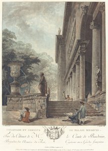 Colonnade y jardines del Palacio Medici, c. 1776 de Jean Francois Janinet