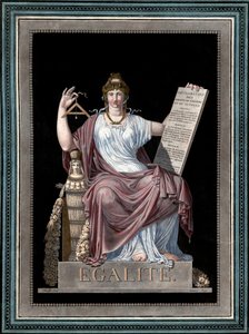 Igualdad - grabado de Jean Francois Janinet - Alegoría de la Igualdad sosteniendo la Declaración de los Derechos Humanos. 1793